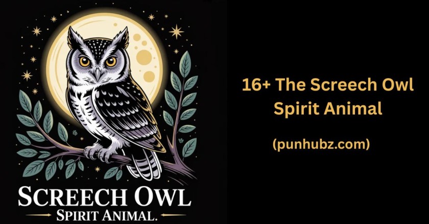 Mystical black and yellow illustration of a Screech Owl Spirit Animal perched on a branch at night.