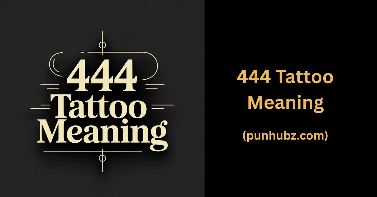 Minimalist black and yellow feature image highlighting the text “444 Tattoo Meaning” with clean geometric and spiritual design elements.