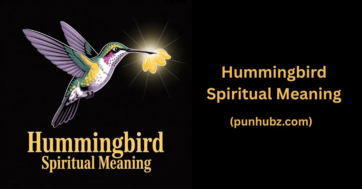 Elegant black and yellow spiritual illustration of a hummingbird with the title Hummingbird Spiritual Meaning.