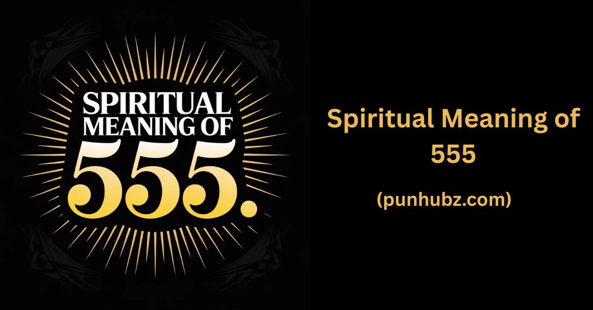 Black and yellow spiritual themed image featuring the text Spiritual Meaning of 555 with glowing yellow highlights and symbolic energy elements