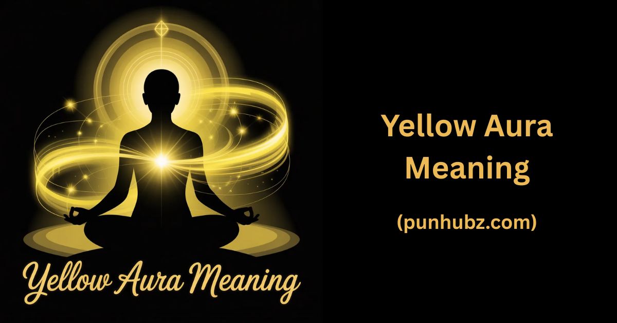Illustration of a person with a glowing yellow aura representing Yellow Aura Meaning in a black and yellow theme